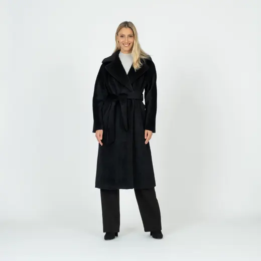 Sofia must karvane pikk mantel